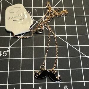 Delicate gold tone with black mustache pendant necklace trendy classic